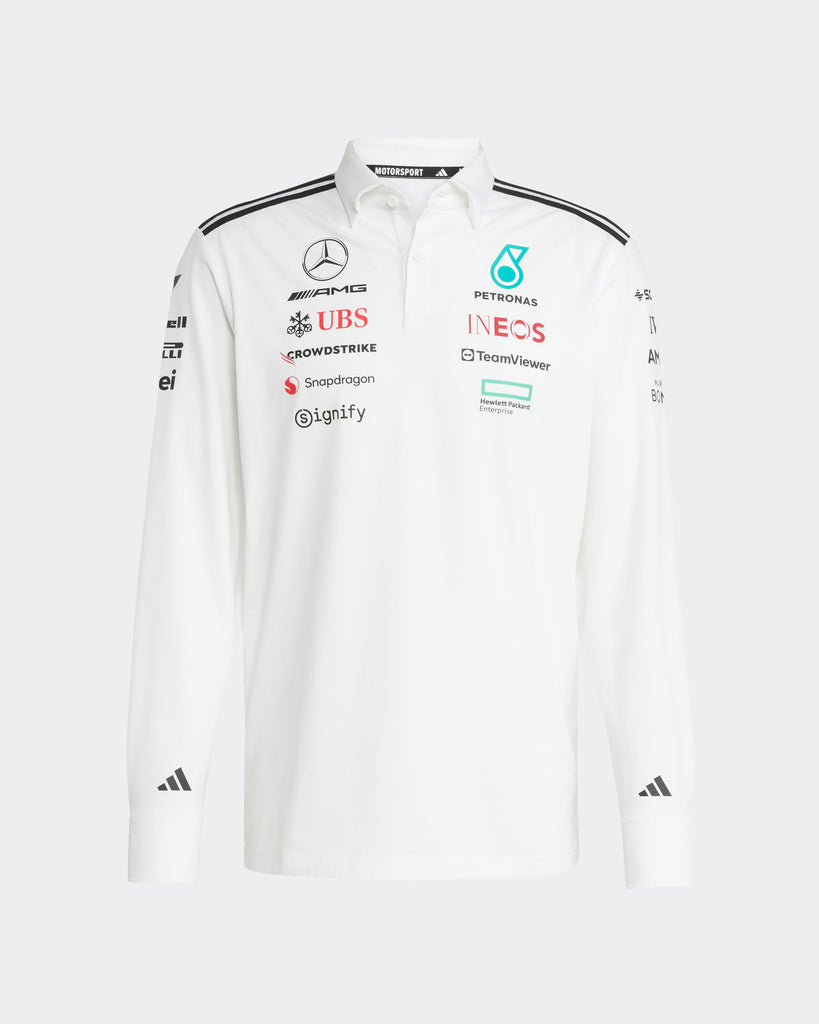 Mercedes AMG Petronas F1 Team x Adidas Mens 2025 Team Long Sleeve Polo White