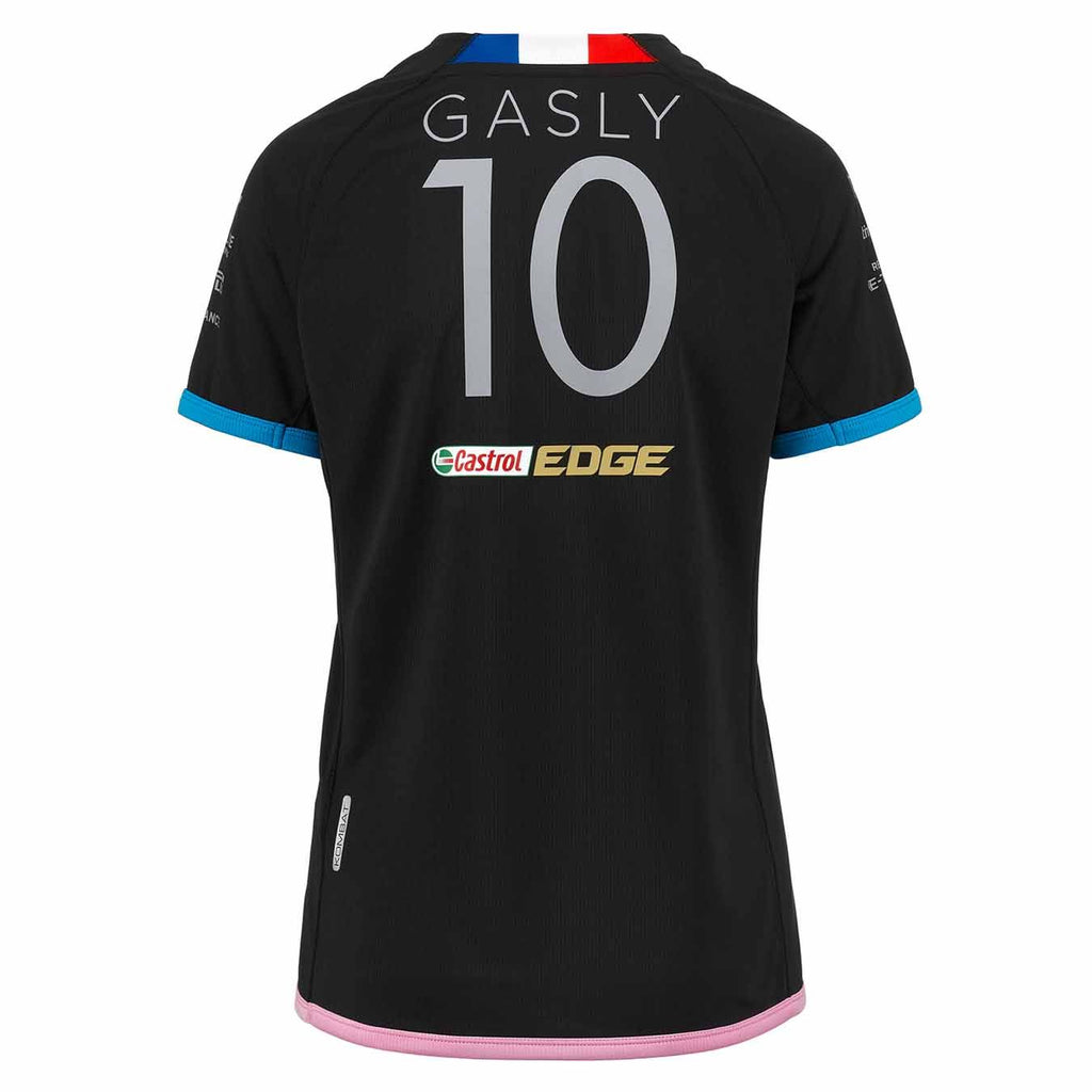 Alpine Racing F1 Driver Pierre Gasly Womens Black/Liquid Blue/Pink T-Shirt