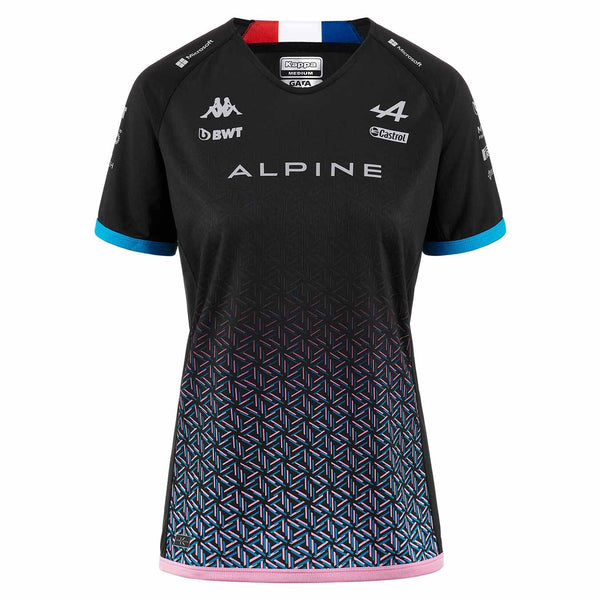 Alpine Racing F1 Driver Pierre Gasly Womens Black/Liquid Blue/Pink T-Shirt