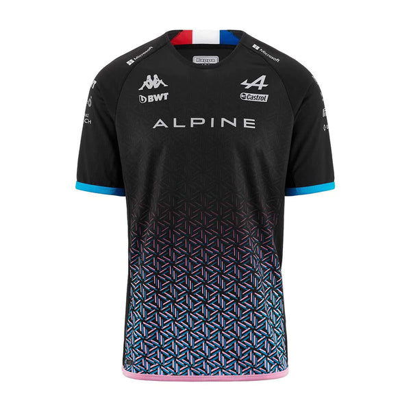 Alpine Racing F1 2023 Driver Esteban Ocon Mens Black/Liquid Blue/Pink T-Shirt