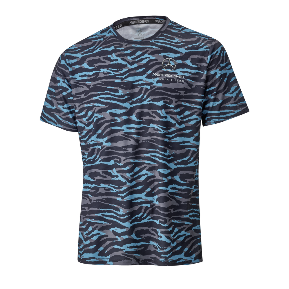 Mercedes Benz EQ Formula E Team Mens S8 Graphic Camo Blue T-Shirt