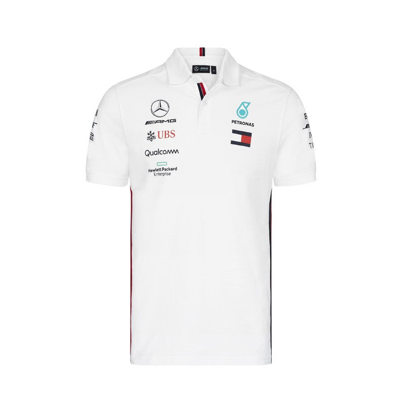 Mercedes AMG Petronas F1 Team Mens White Polo Shirt 2019