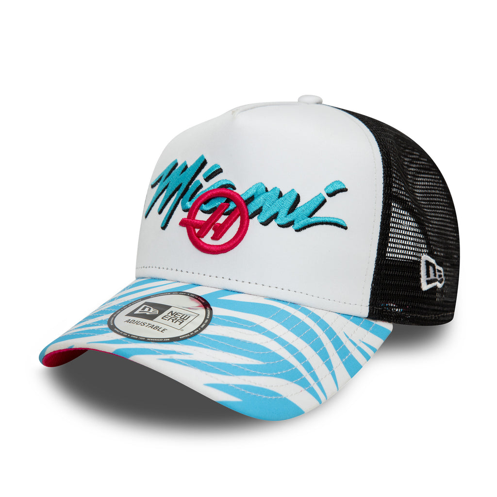 Haas Racing F1 New Era 9Forty Unisex Miami Zebra E-Frame Trucker White Hat