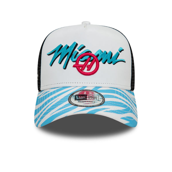 Haas Racing F1 New Era 9Forty Unisex Miami Zebra E-Frame Trucker White Hat