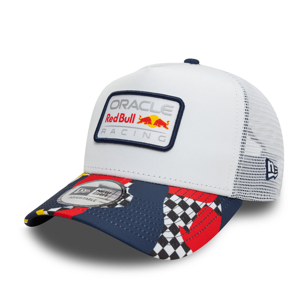 Red Bull Racing F1 New Era Unisex Abstract E-Frame White Trucker Hat 2025