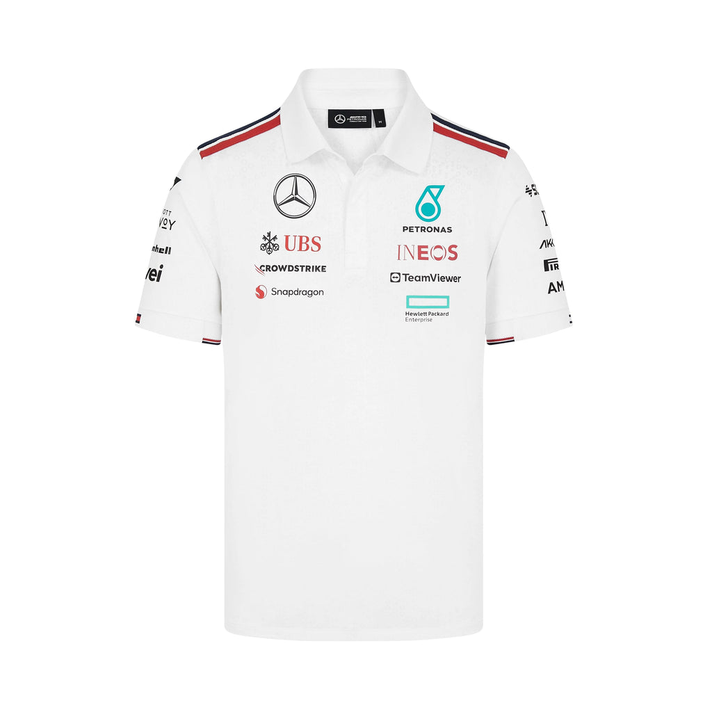 Mercedes AMG Petronas F1 Team Mens White Polo Shirt 2024