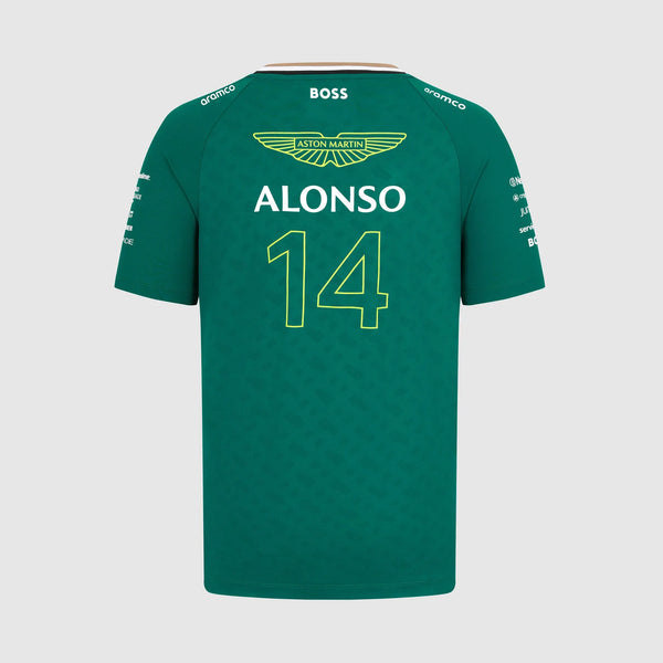 Aston Martin F1 Team Mens Driver Fernando Alonso Driver Green T-shirt 2024