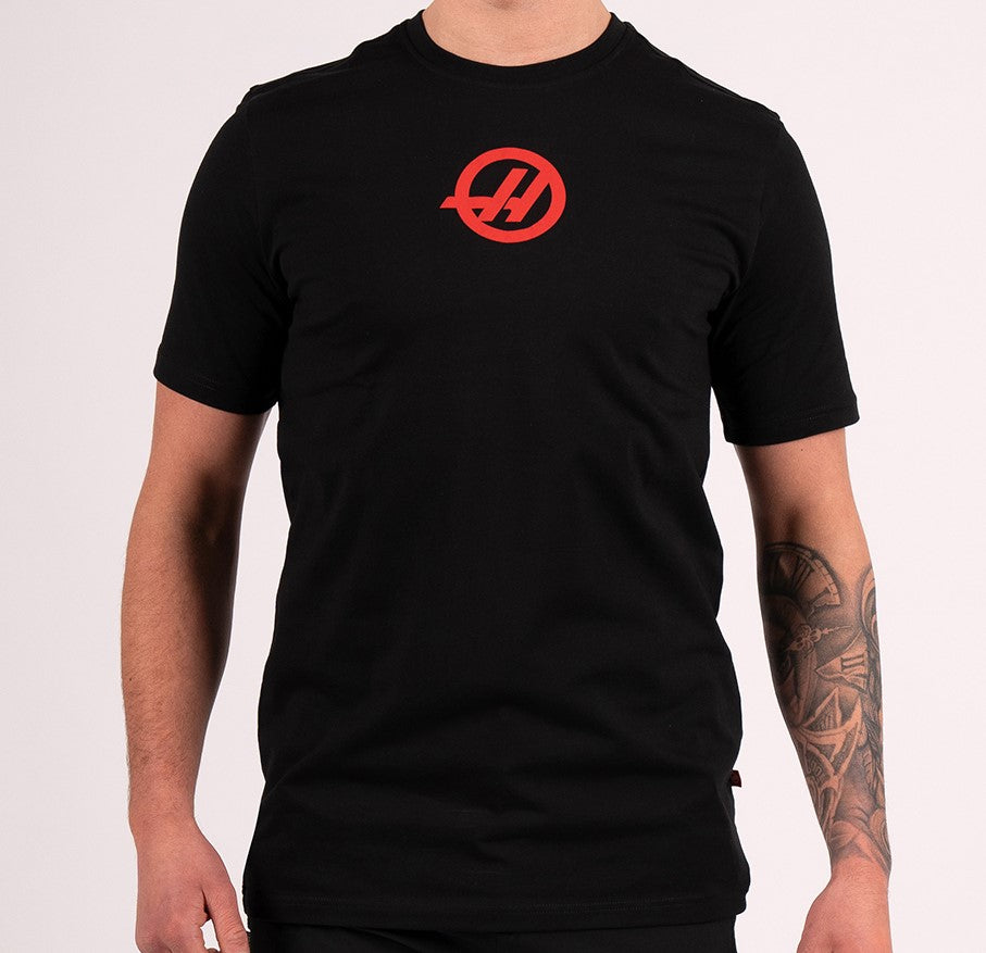 Haas F1 Team Mens Roundel Centre Essentials Black T-Shirt