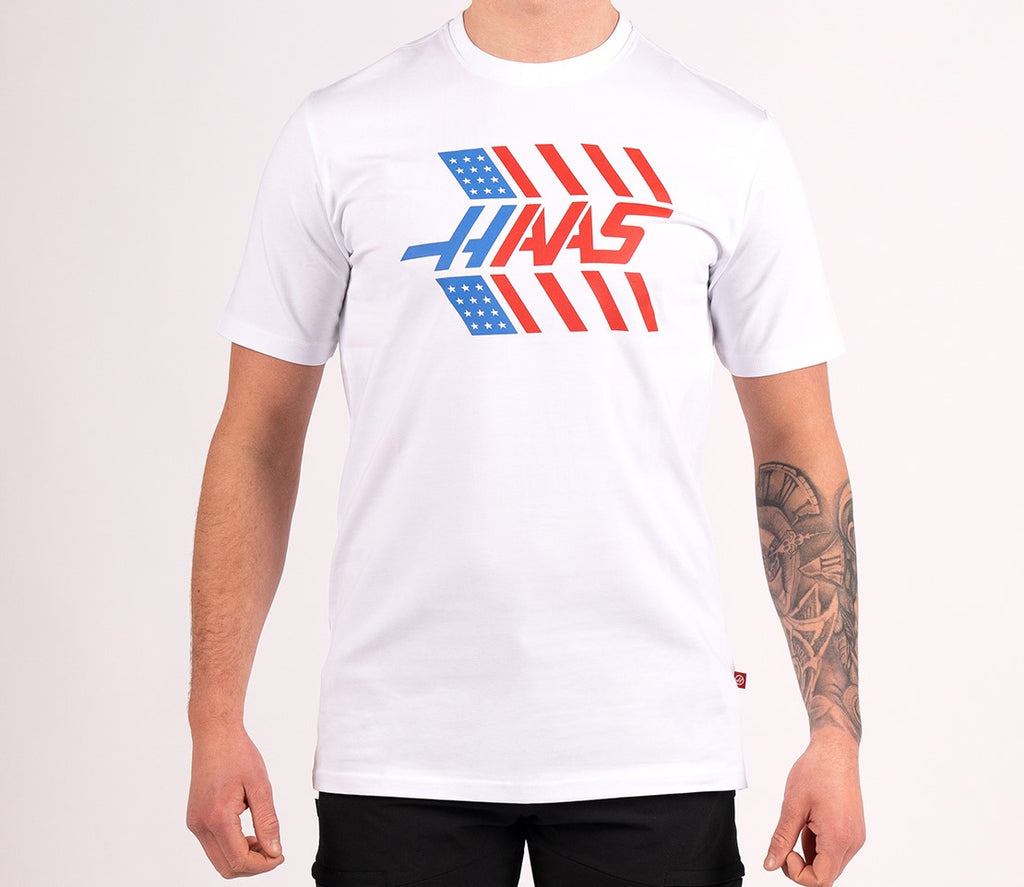 Haas F1 Team Mens Stars and Stripes USA White T-Shirt