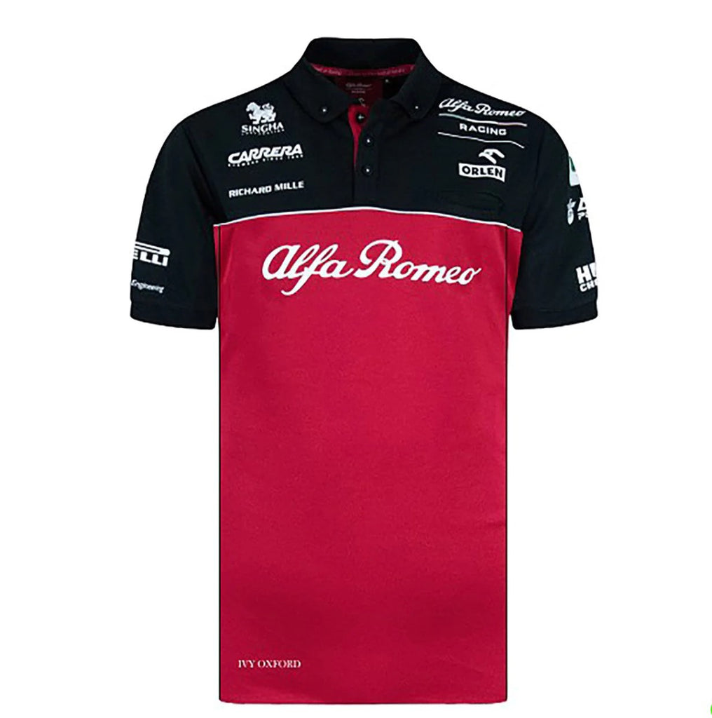 Alfa Romeo Racing F1 Team Mens Orlen Black and Red Polo Shirt