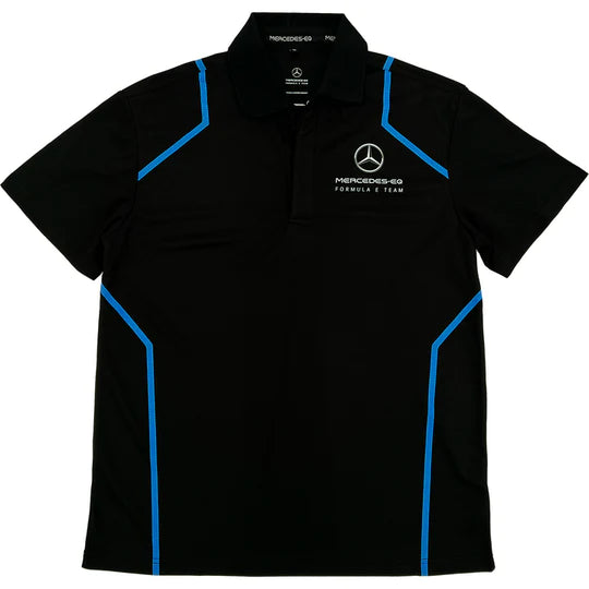 Mercedes Benz-EQ F E S8 Mens Logo Covered Button Up Black Polo Shirt