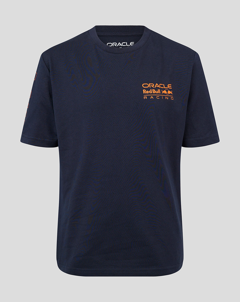 Oracle Red Bull Racing F1 Driver Max Verstappen Junior Small Logo Night Sky Blue T-Shirt