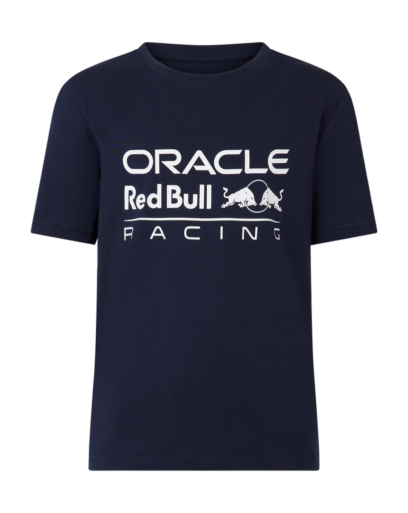 Oracle Red Bull Racing T-shirt junior avec grand logo sur le devant, écarlate/bleu ciel nocturne 