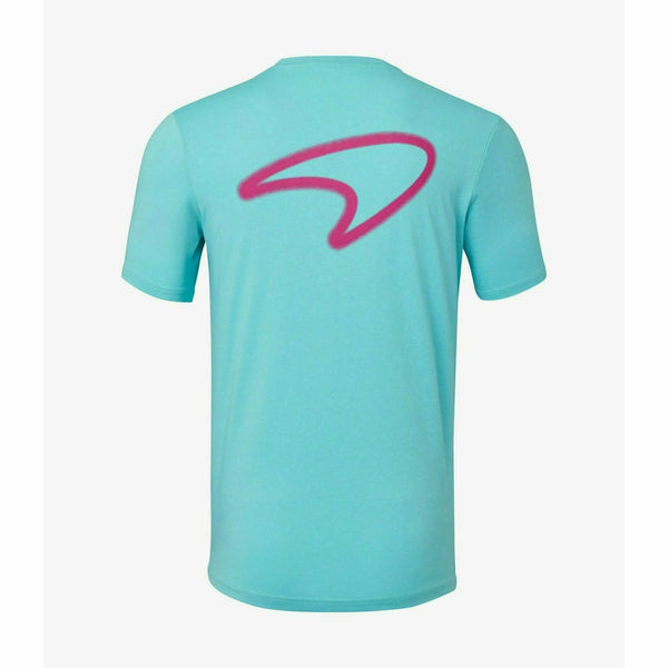 McLaren F1 Mens Miami Neon Graphic Aqua Sky Blue T-Shirt