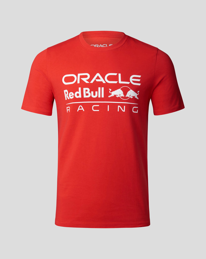 Oracle Red Bull Racing F1 T-shirt unisexe avec grand logo sur le devant, écarlate/blanc/bleu ciel nocturne