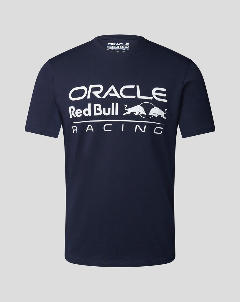 Oracle Red Bull Racing F1 T-shirt unisexe avec grand logo sur le devant, écarlate/blanc/bleu ciel nocturne