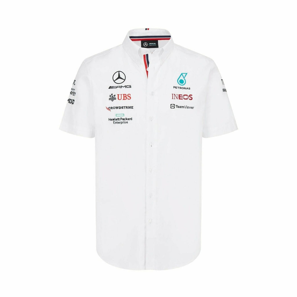 Mercedes AMG Petronas F1 Team Mens Button White Polo Shirt 2022