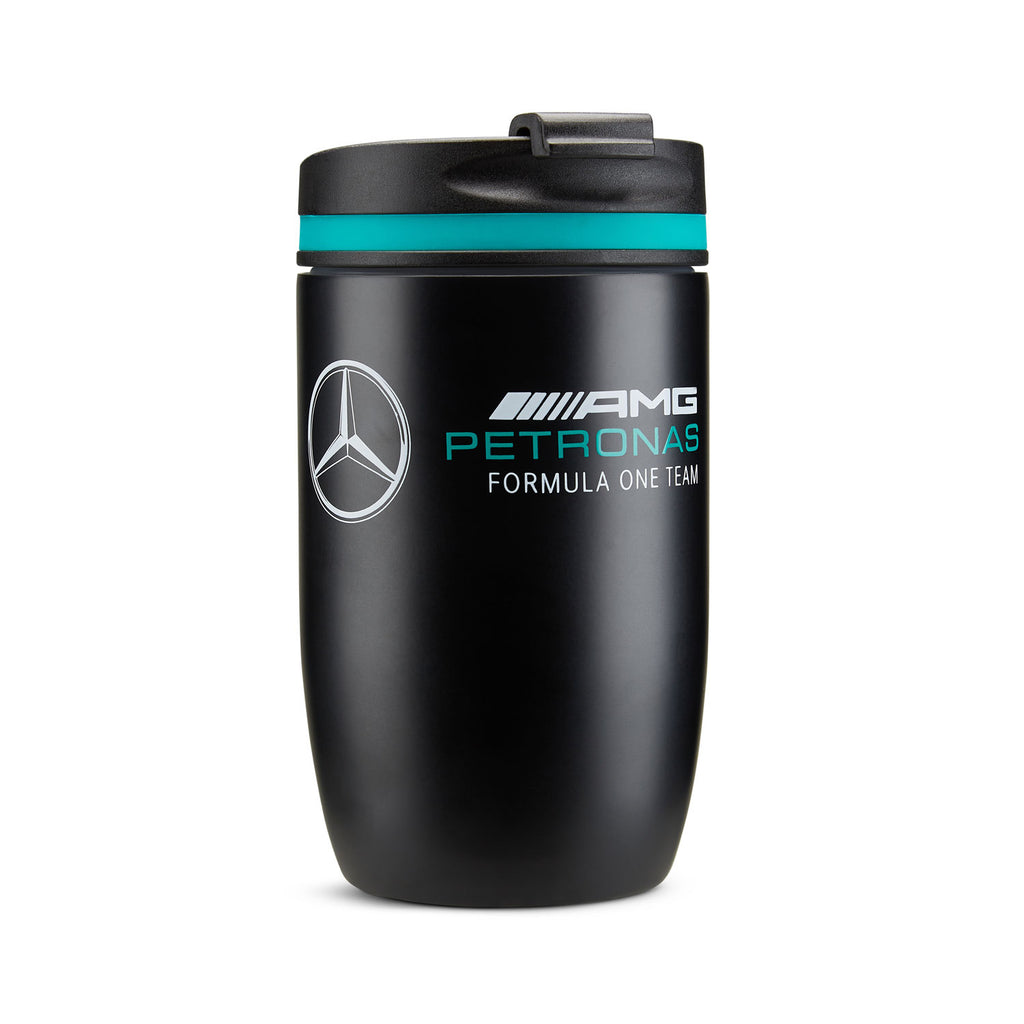 Tasse thermique noire avec logo de l'équipe Mercedes AMG Petronas F1